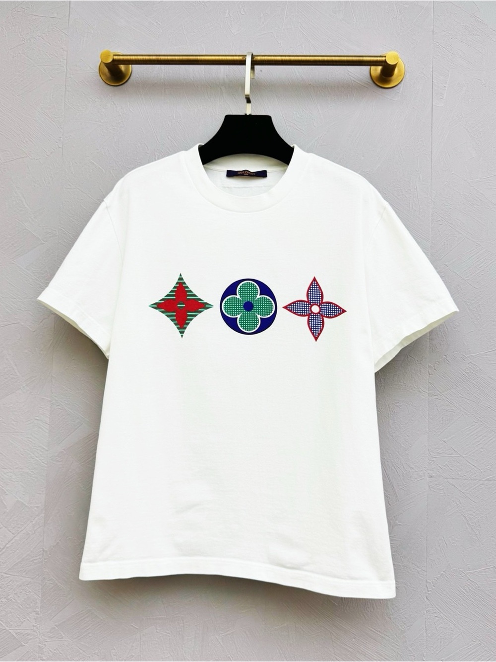 Louis Vuitton White Short-Sleeve Tee with Red, Green and Blue Motifs